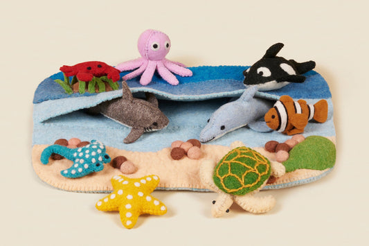 The Ocean Kit — hand-felted play mat with nine wool felt sea animals